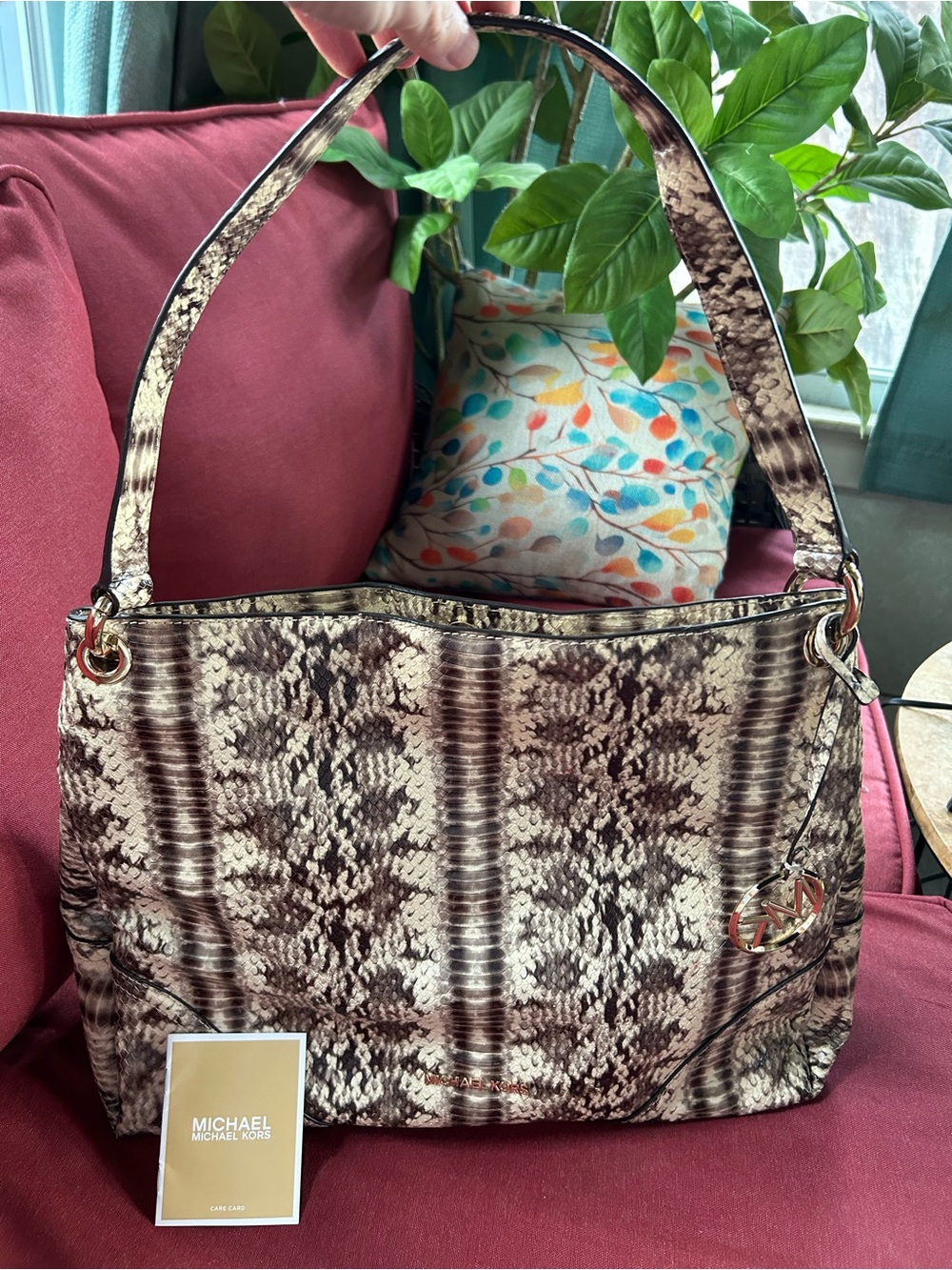 Michael Kors Snake-Print Shoulder Bag in Brown and Cream